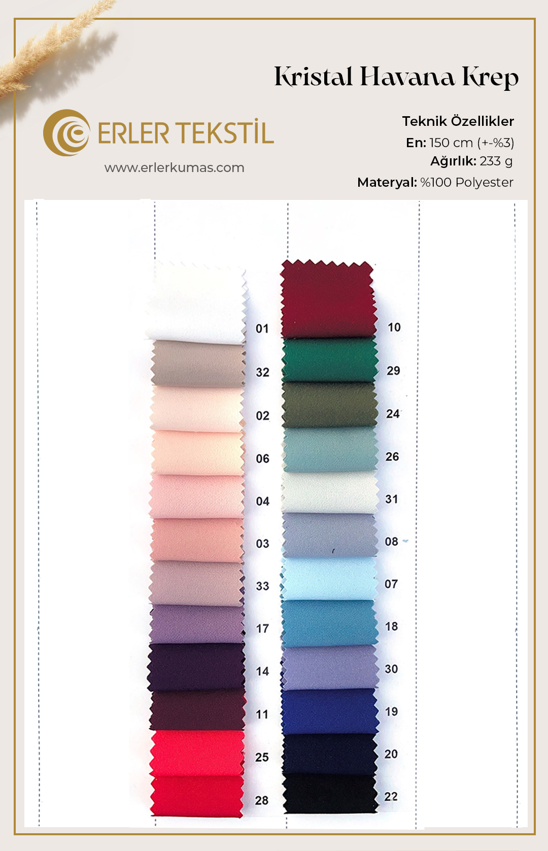 Kristal (Havana) Krep Kumaş Kartela