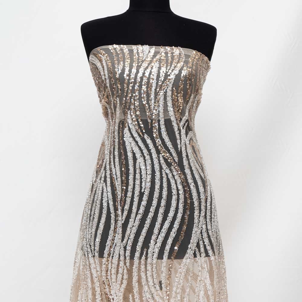 Motifli Boncuk İşleme Kumaş 5088