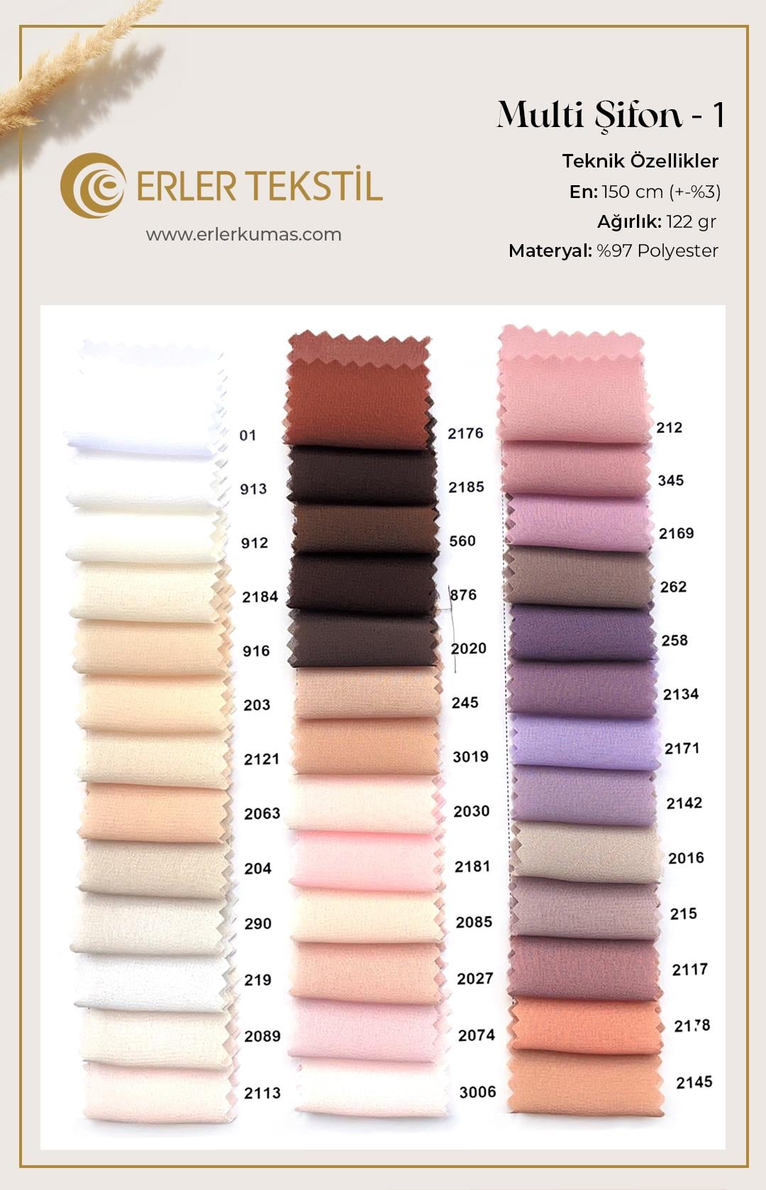 Multi Şifon Kumaş Kartela (131 Renk)