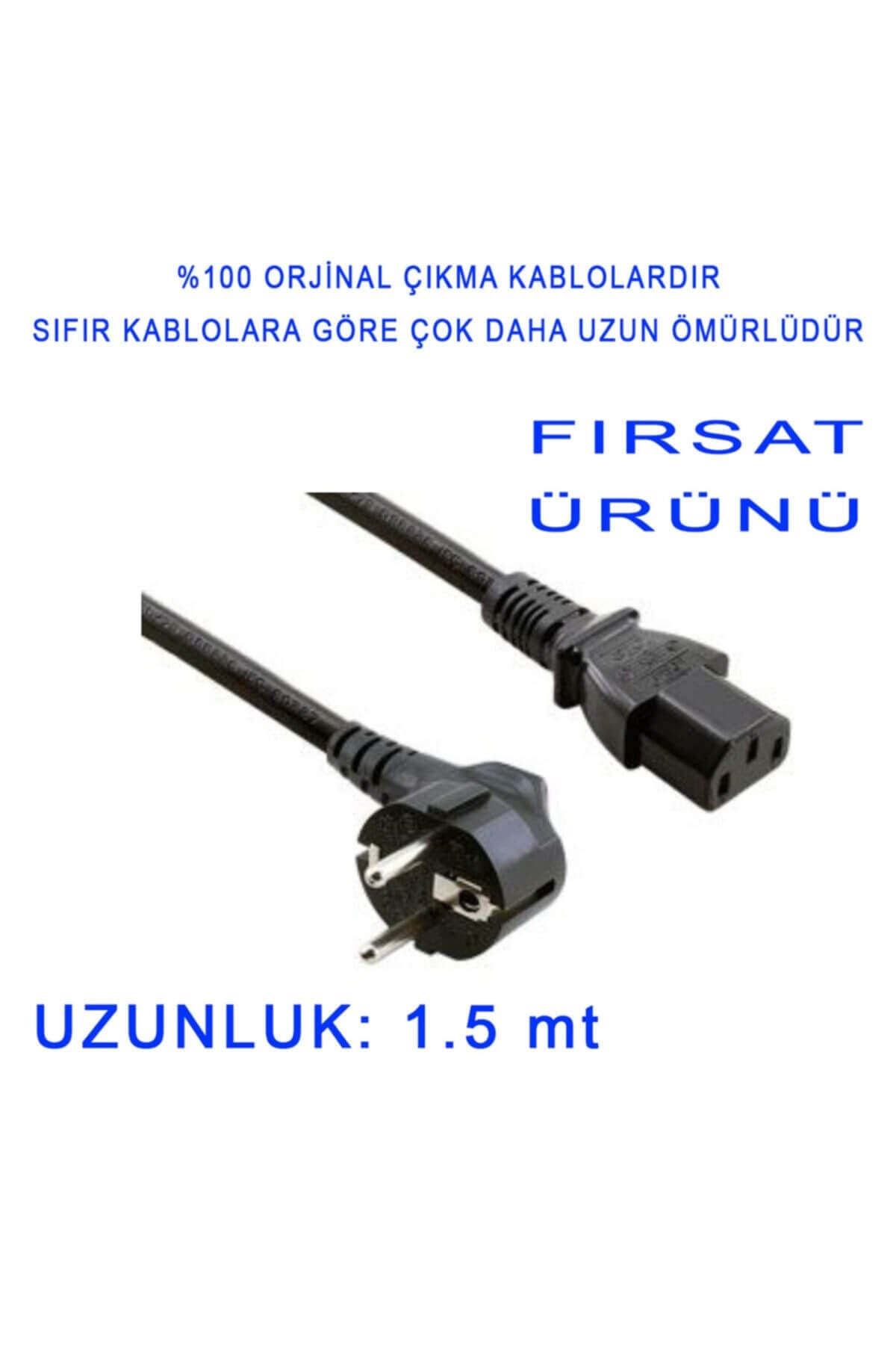 1.5 Mt %100 Orjinal Çıkma Power Kablosu Güç Kablosu Monitör Kasa Kablosu Çok Kaliteli