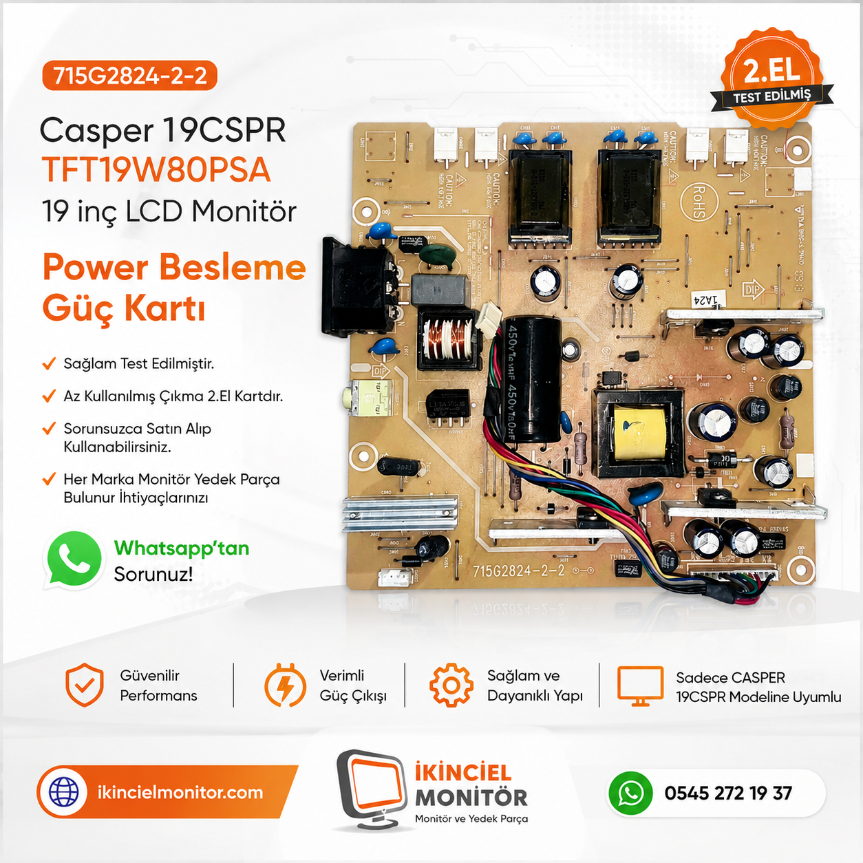 715G2824-2-2 Casper 19cspr Lcd Monitörün Besleme Güç Kartı