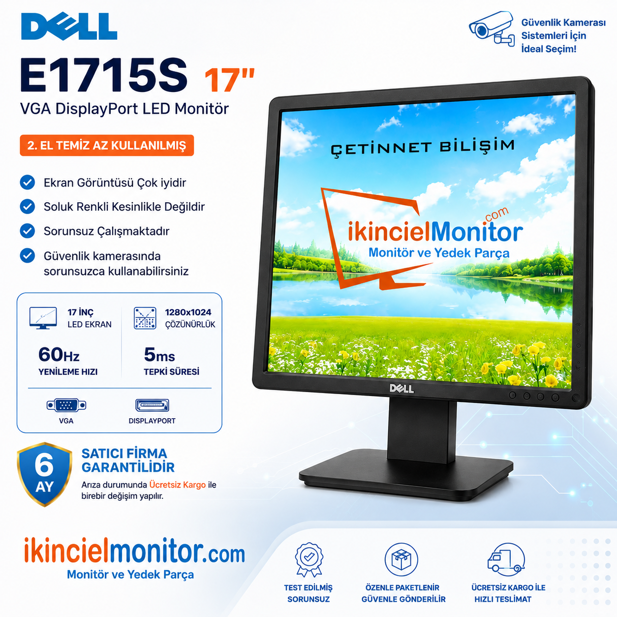 Dell E1715S 17 inç Led Monitör DP 2.El Teşhir Çok Temiz
