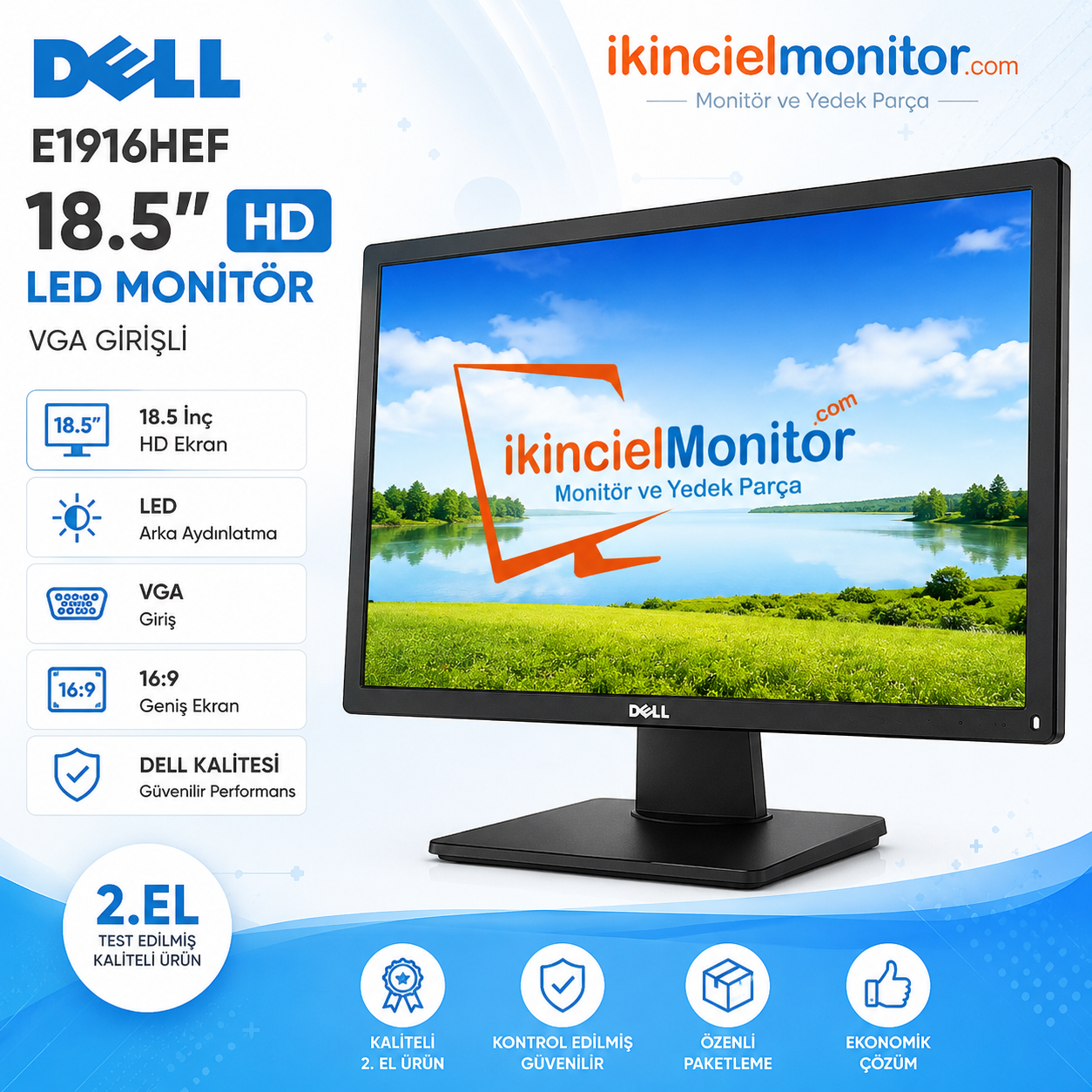 DELL E1916Hef 18.5 inç HD LED Monitör DP Az Kullanılmış
