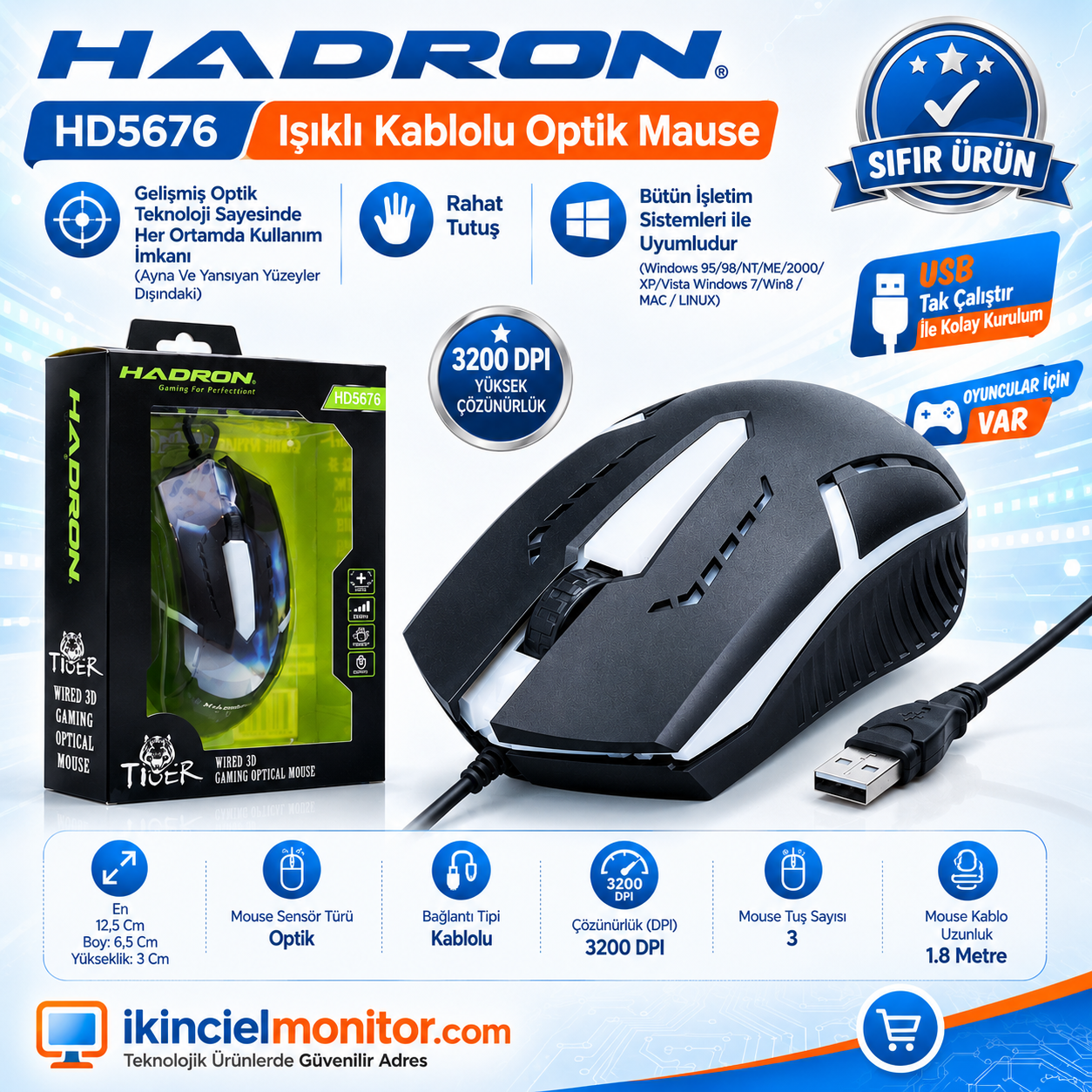 Hadron HD5676 Işıklı Kablolu Optik Mause | ikincielmonitor.com