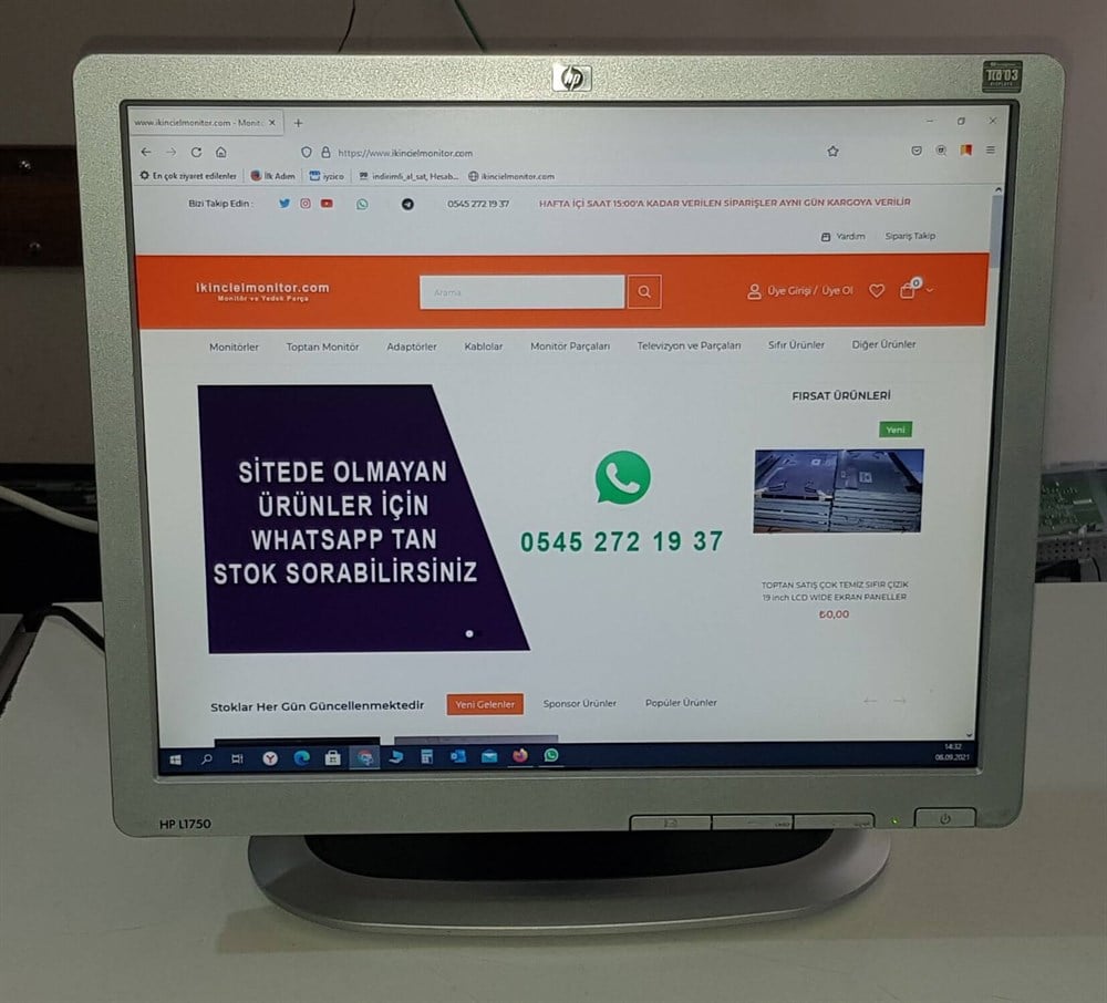HP L1750 17 inch LCD KARE EKRAN MONİTÖR YATAY VE DİKEY KULLANIM VGA DVI+D ÇIKIŞLI