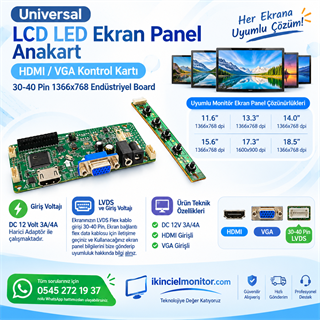LCD LED Ekran Panel Kontrol Kartı HDMI Universal 1366x768