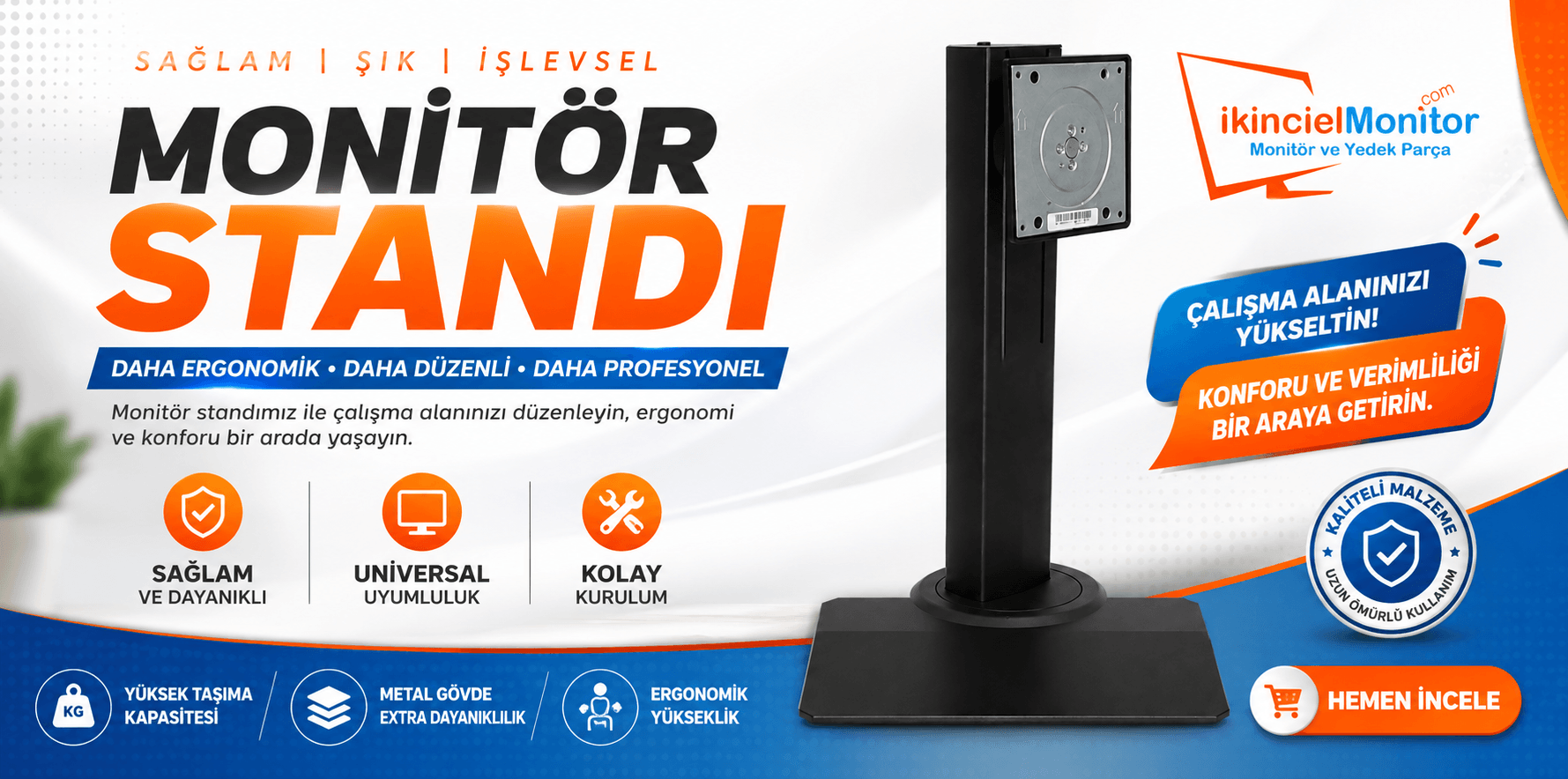 100x100mm 10x10cm VESA Pivot Monitör Ayağı Standı Yükseklik Ayarlanabilir 22-27 inç