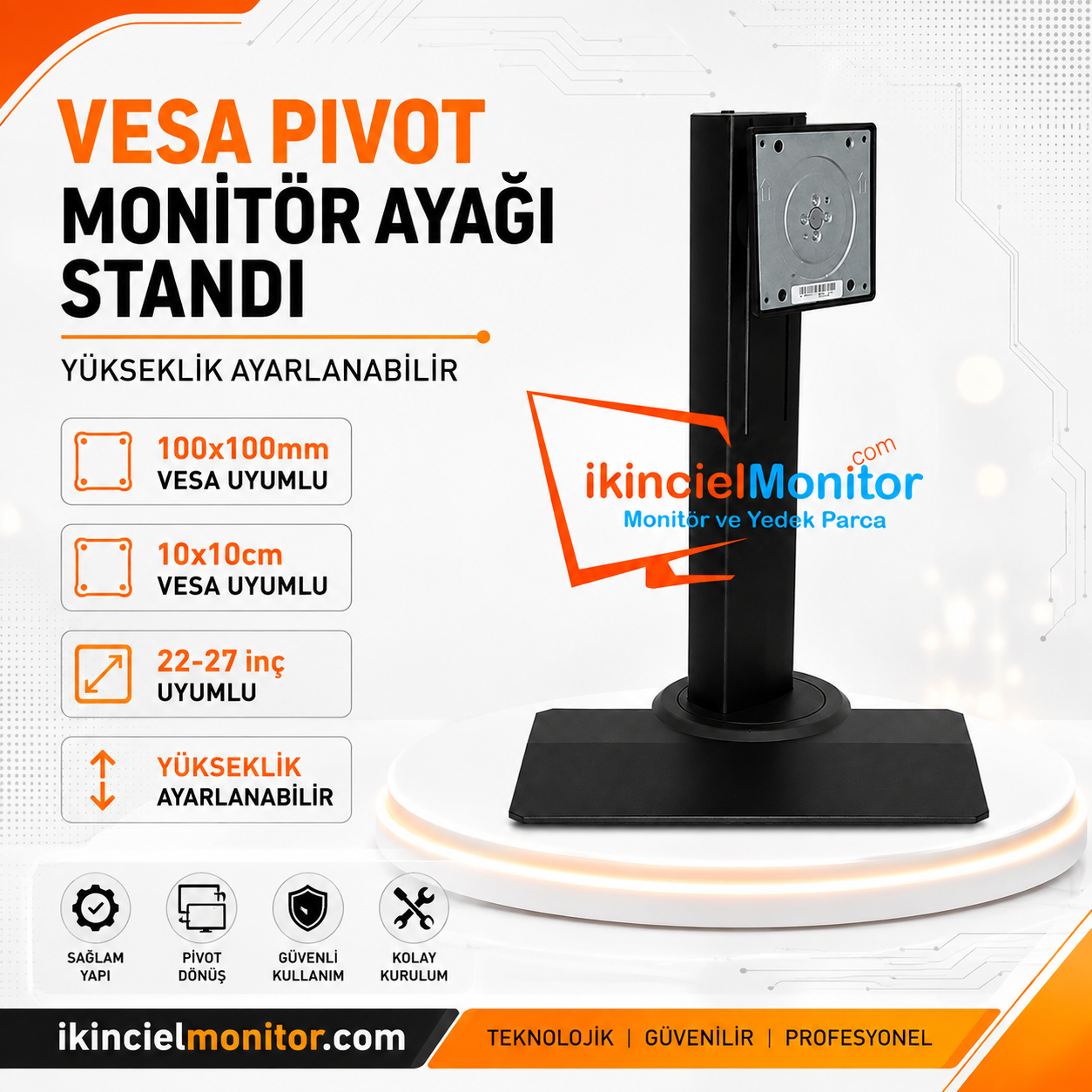 100x100mm VESA Pivot Monitör Standı Ayarlanabilir Yükseklik