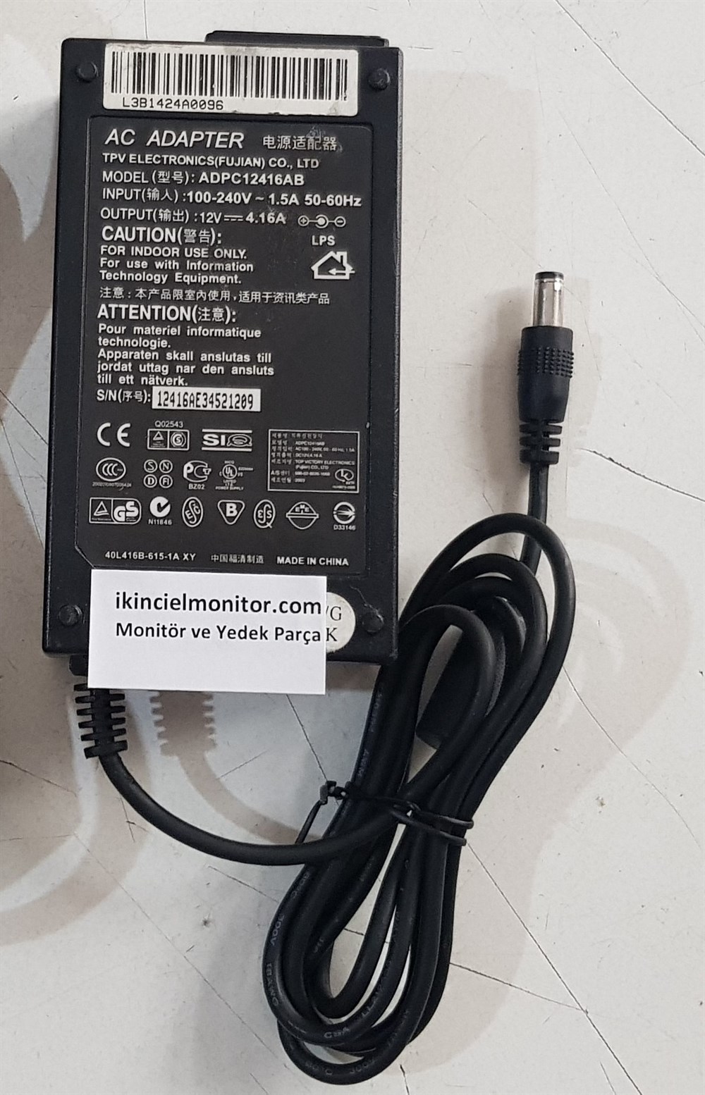 AC ADAPTÖR 12V 4.16A MONİTÖR ADAPTÖRÜ