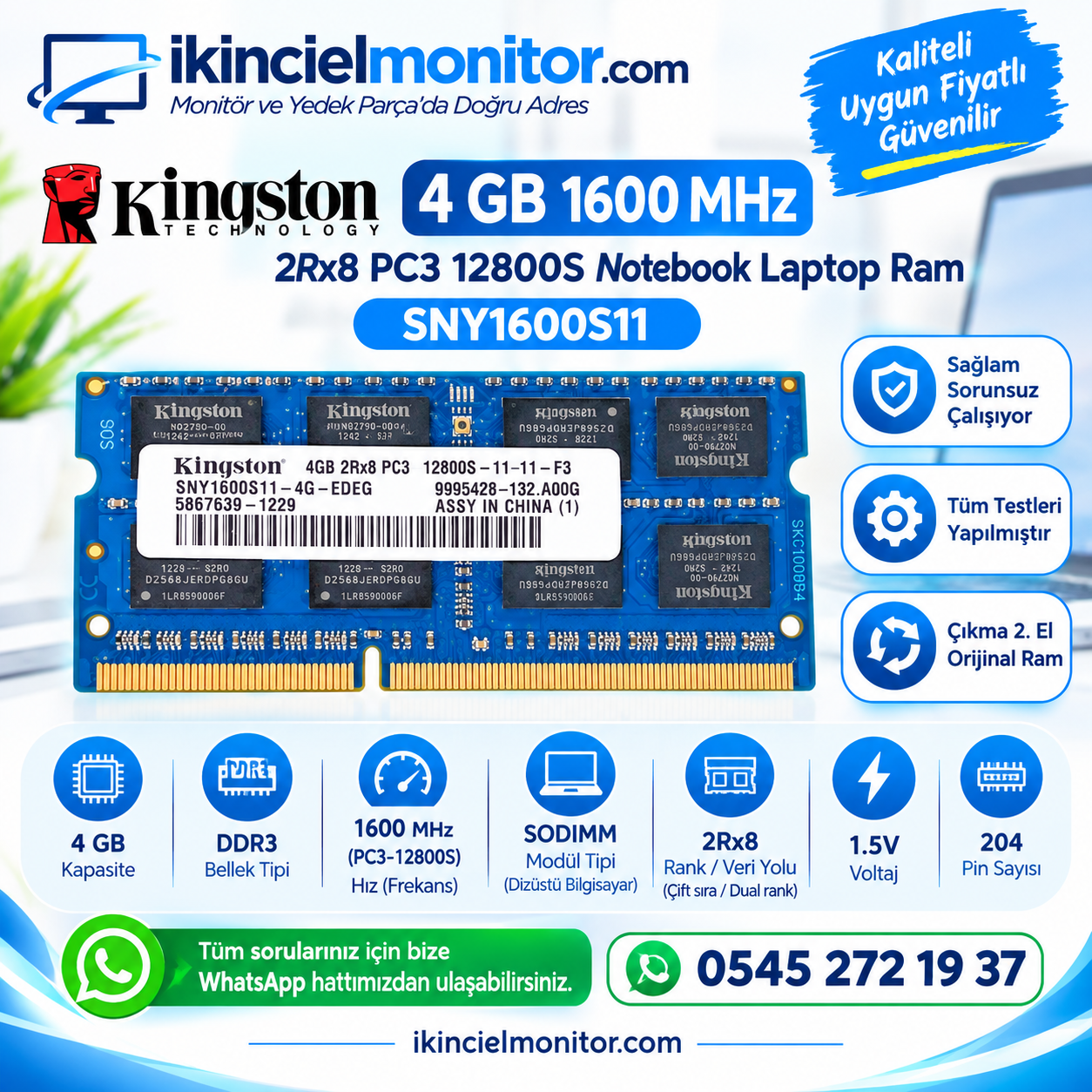 4 GB Kingston 1600 Mhz Notebook Ram | Uygun Fiyat