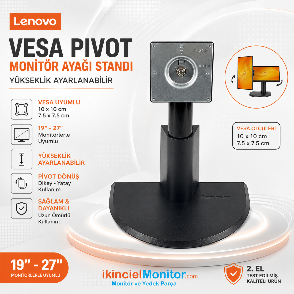 100x100 mm VESA Pivot Monitör Ayağı Standı 19-27 inç