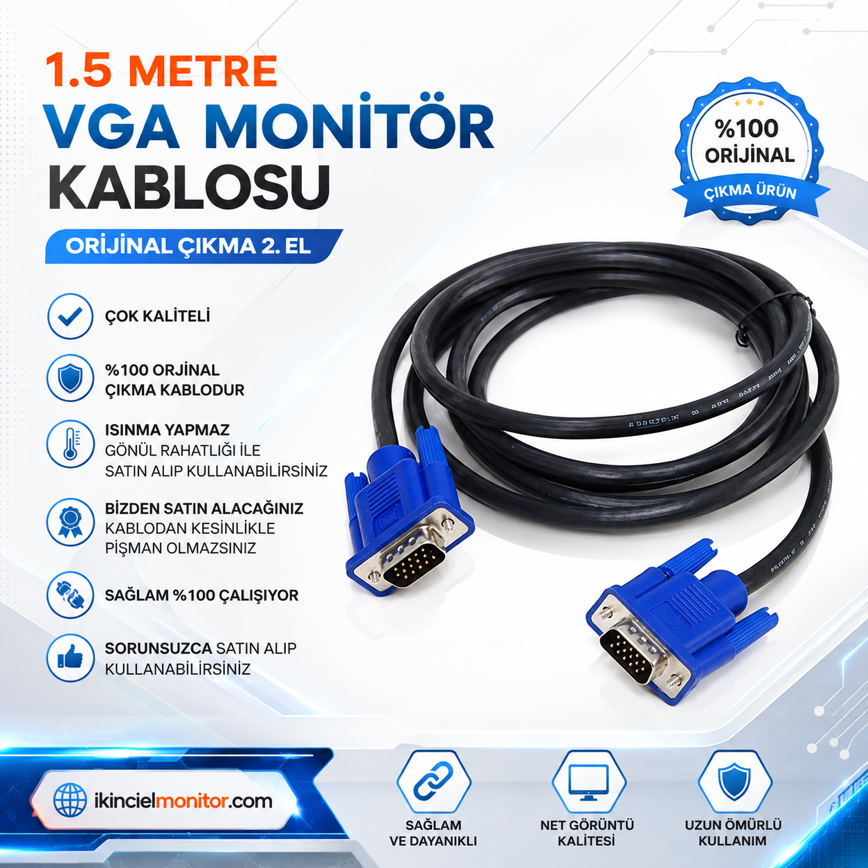 VGA KABLO 1.5 MT ORİJİNAL 2. El  Toptan Satış Uygun Fiyat