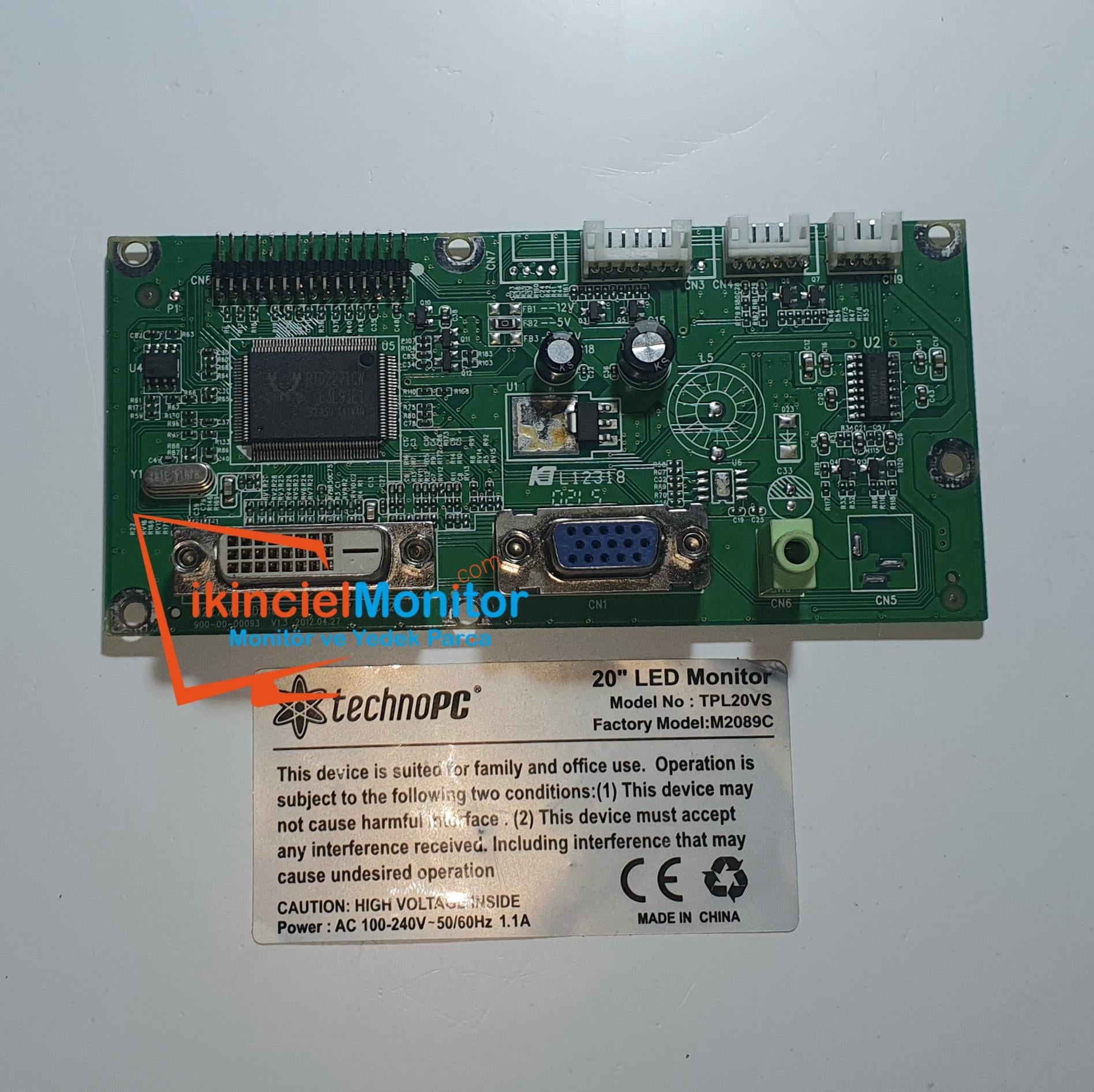 TECHNOPC TPL20VS M2089C 20 inç LED MONİTÖRÜN VGA EKRAN ANAKARTI MAİN BOARD | ikincielmonitor.com