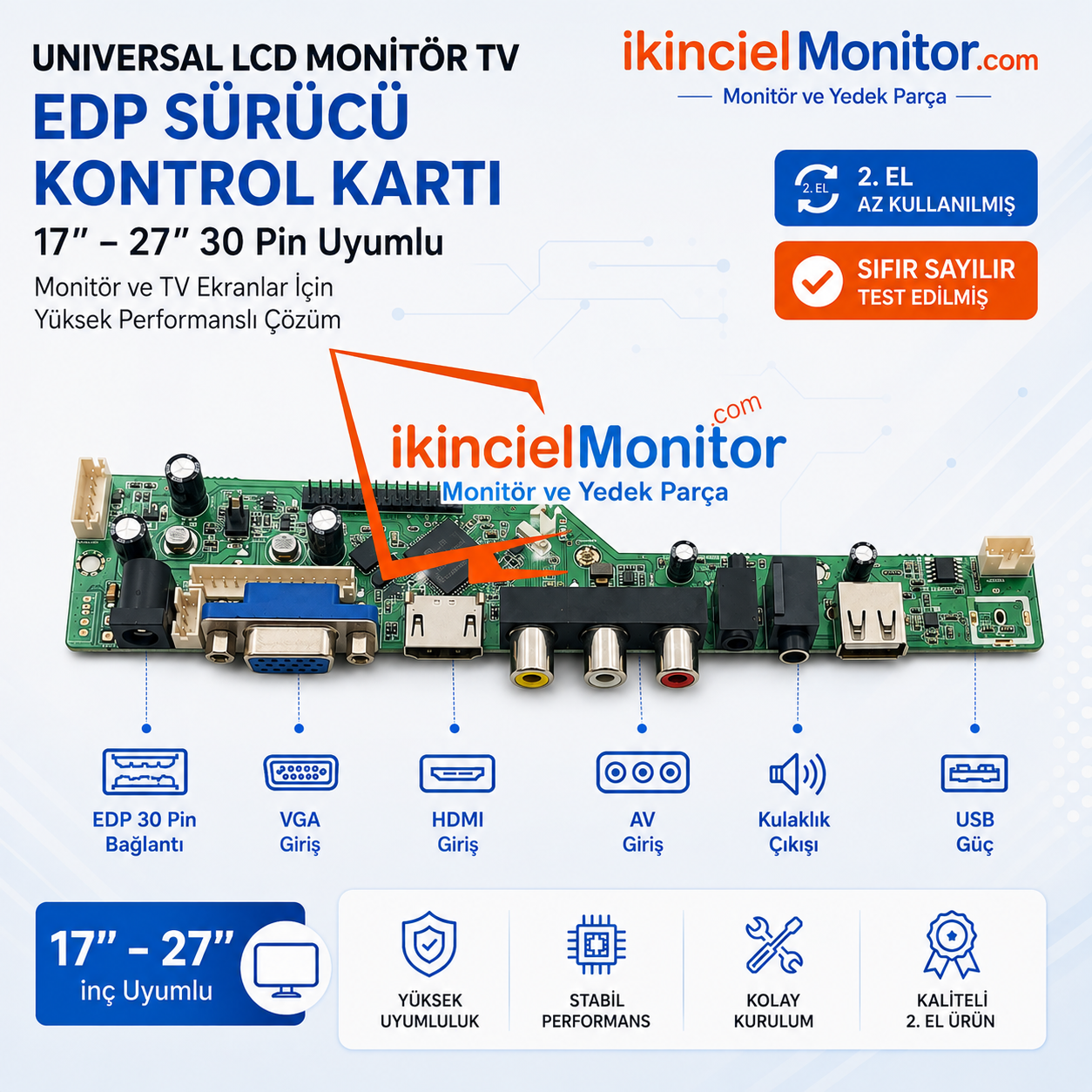 17-27 inç Universal Monitör TV Kontrol Kartı Ses Çıkışlı