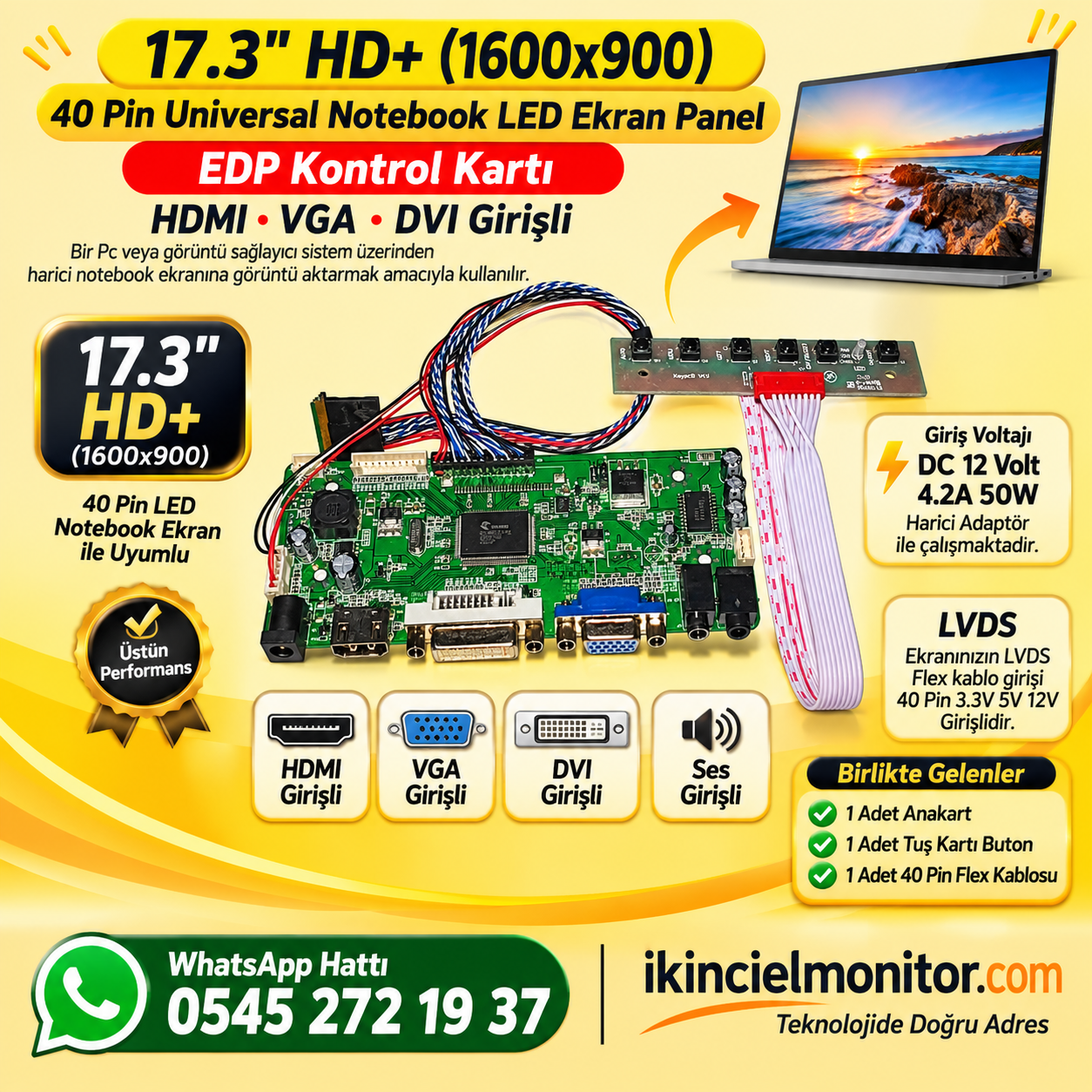 Universal LED Ekran EDP Kontrol Kartı HDMI 17.3