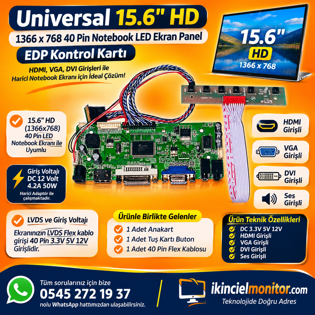 Universal LED Ekran EDP Kontrol Kartı HDMI 15.6