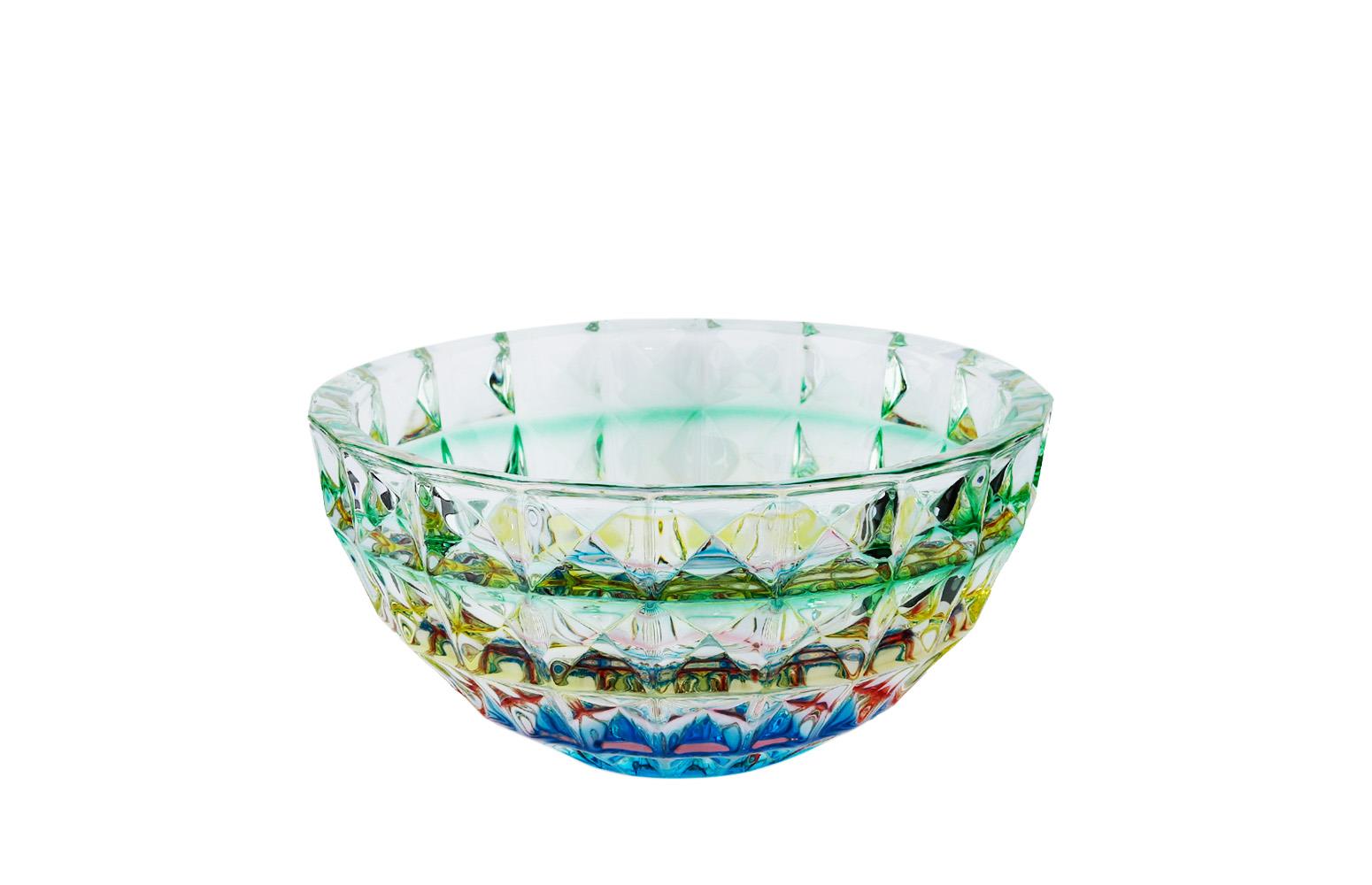 Renklı Kesme Cam Kase 27 X 13 Cm