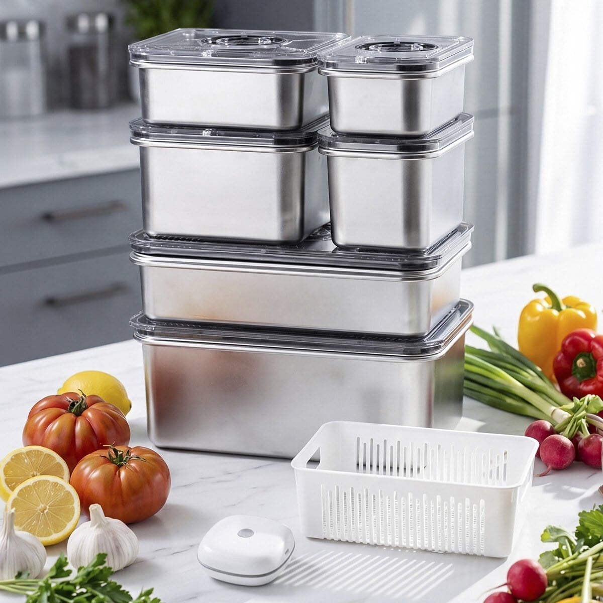 Aryıldız Vacuum-Fresh Çelik 14 Parça Saklama Kabı