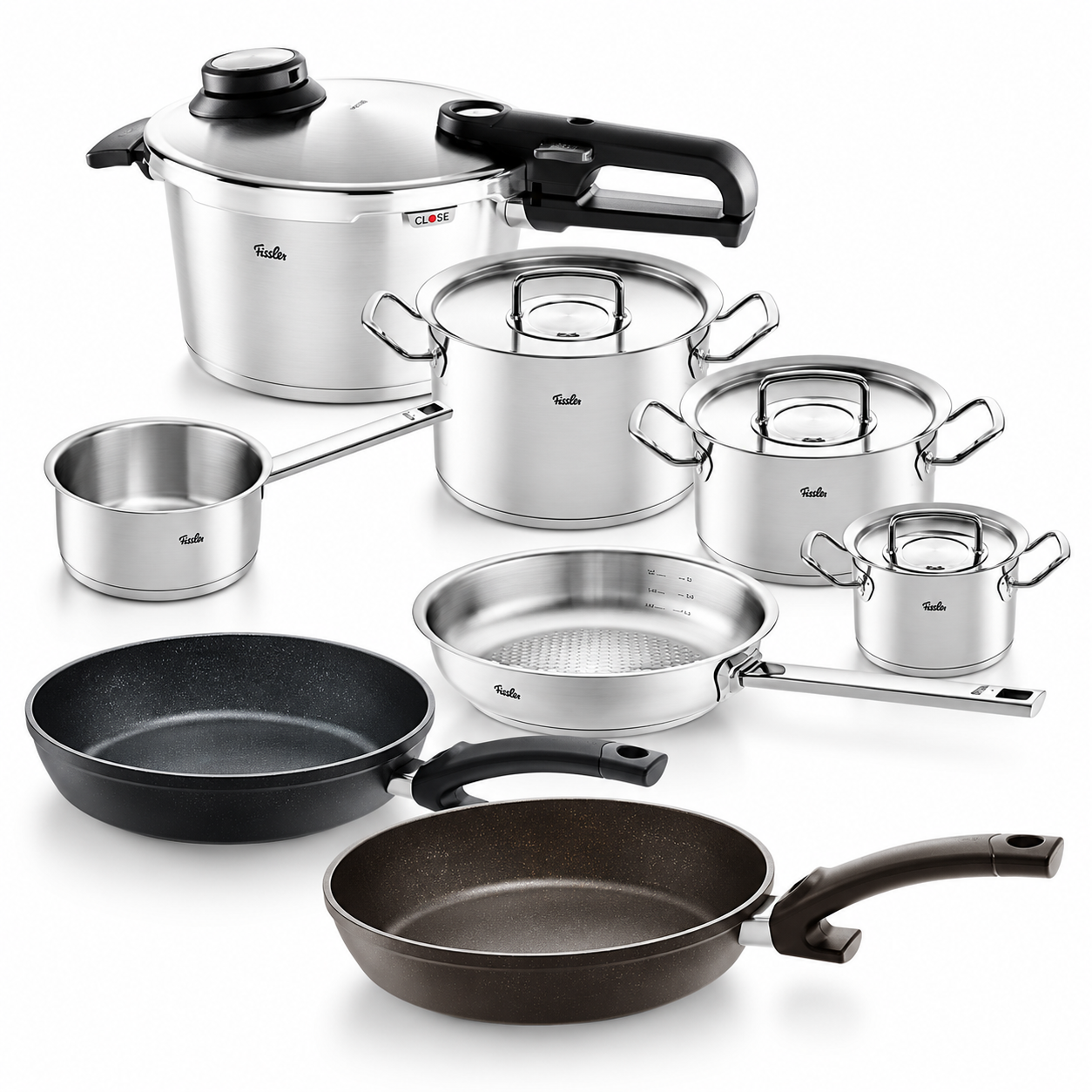 Fissler Vitavit Premium Mat Düdüklü Tencere 4.5L Buhar Sepetli + Original Profi Collection Metal Kapak 8 Parça Tencere Seti 24cm Tavalı + Tava Seti  