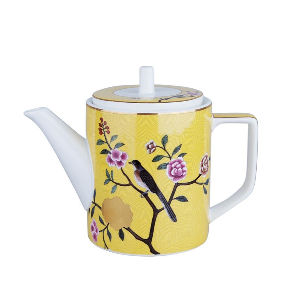 Lucky Art  Lucile Sarı Kuş Desenli Porselen Çaydanlık 600 cc LYWY 011