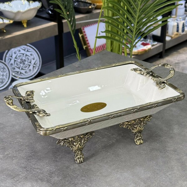 Roy King Classy Dikdörtgen Derin Sunum Tabak Antik 20x36x10