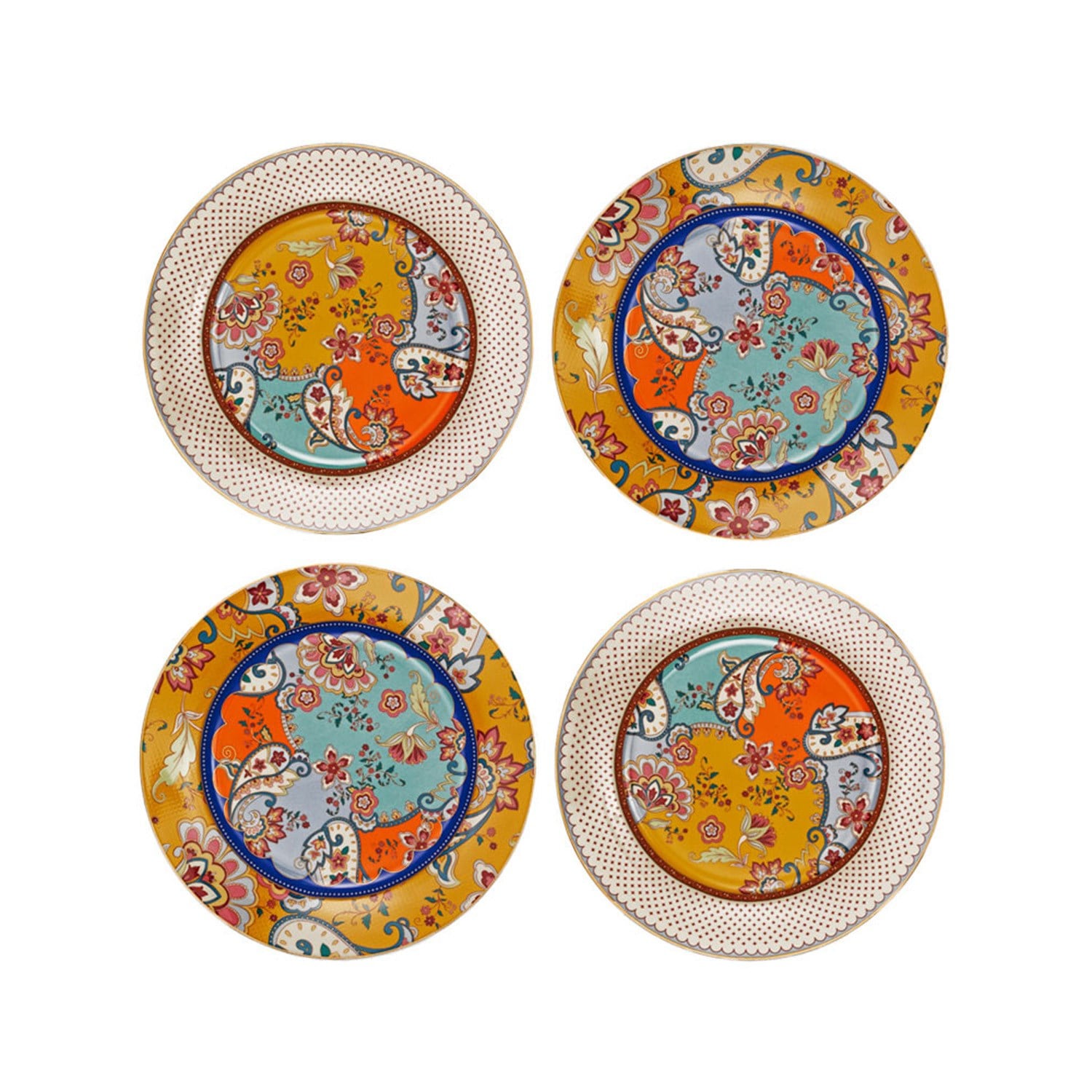 Luckyart Paisley Bone 20 cm 4'lü Yuvarlak Tabak Seti