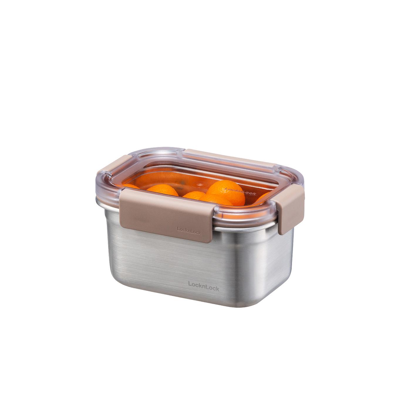 LocknLock Paslanmaz Çelik Fırın & Saklama Kabı Dörtgen Kilitli 520 ml - Kahverengi