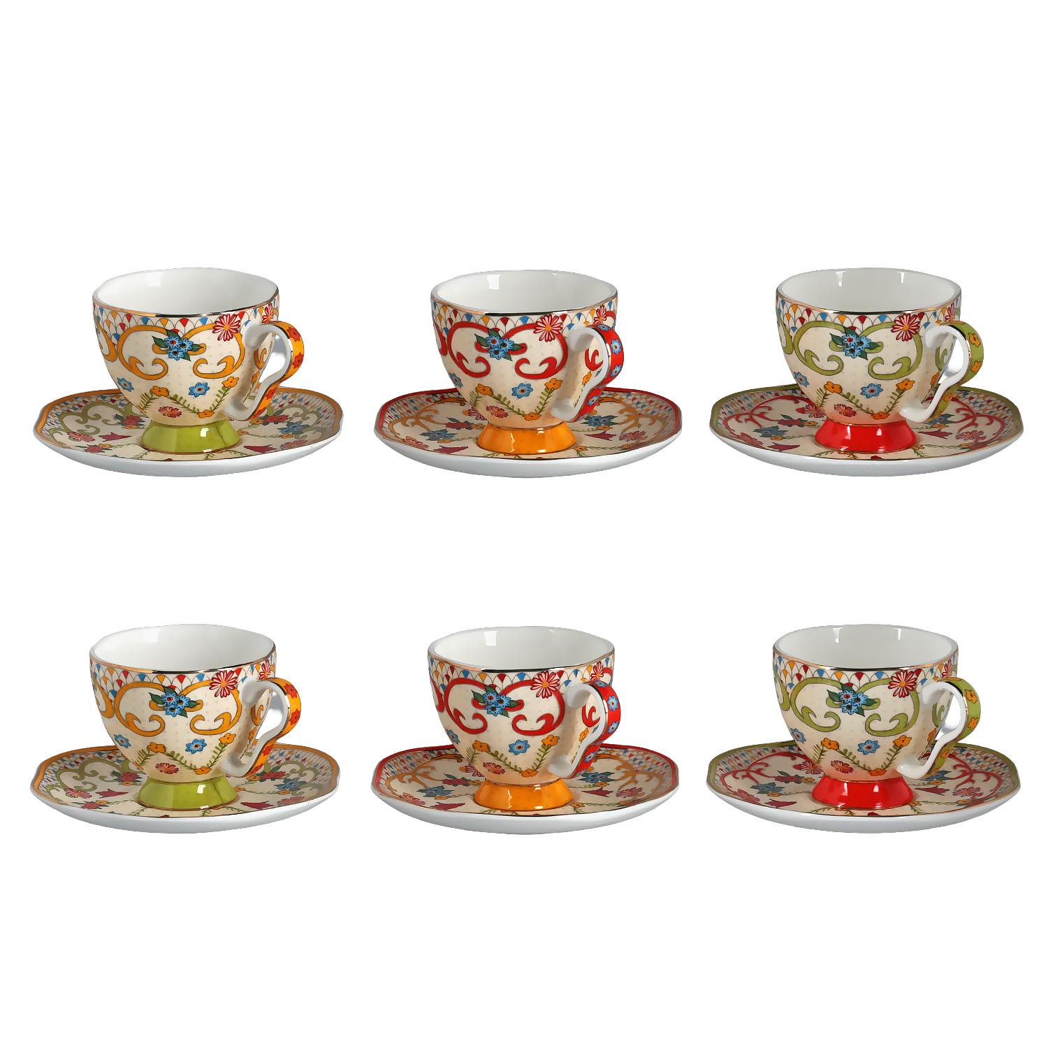 Lucky Art Fiora Bone 6'lı Kahve Fincanı Seti