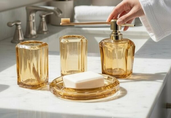 akrilik kristal banyo seti bal rengi