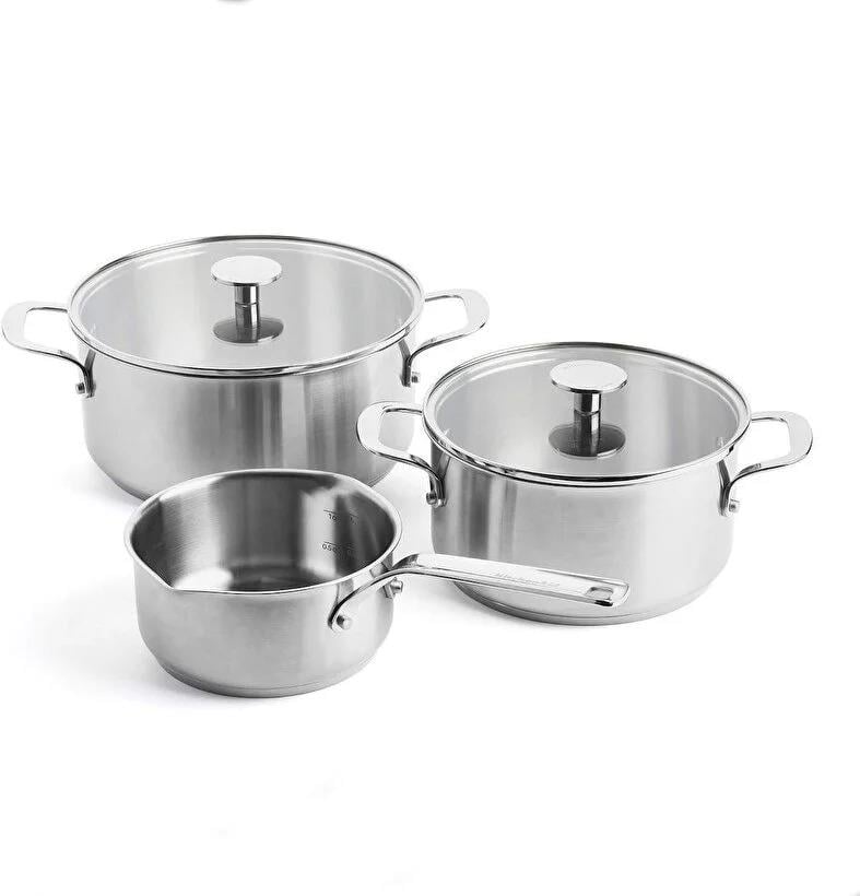 KitchenAid Çelik 3'lü Tencere Seti (20cm + 24cm Tencere & 16 cm Sosluk)
