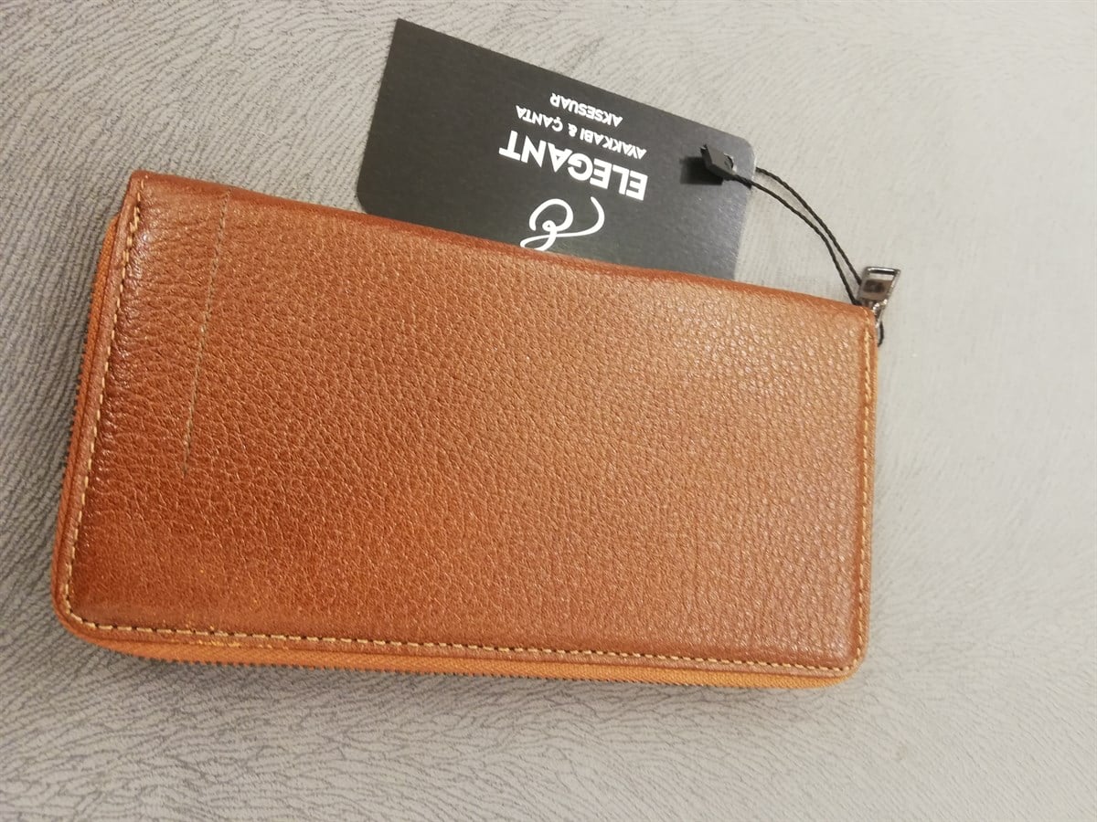 CÜZDAN DERİ UNISEX FERMUARLI TABA