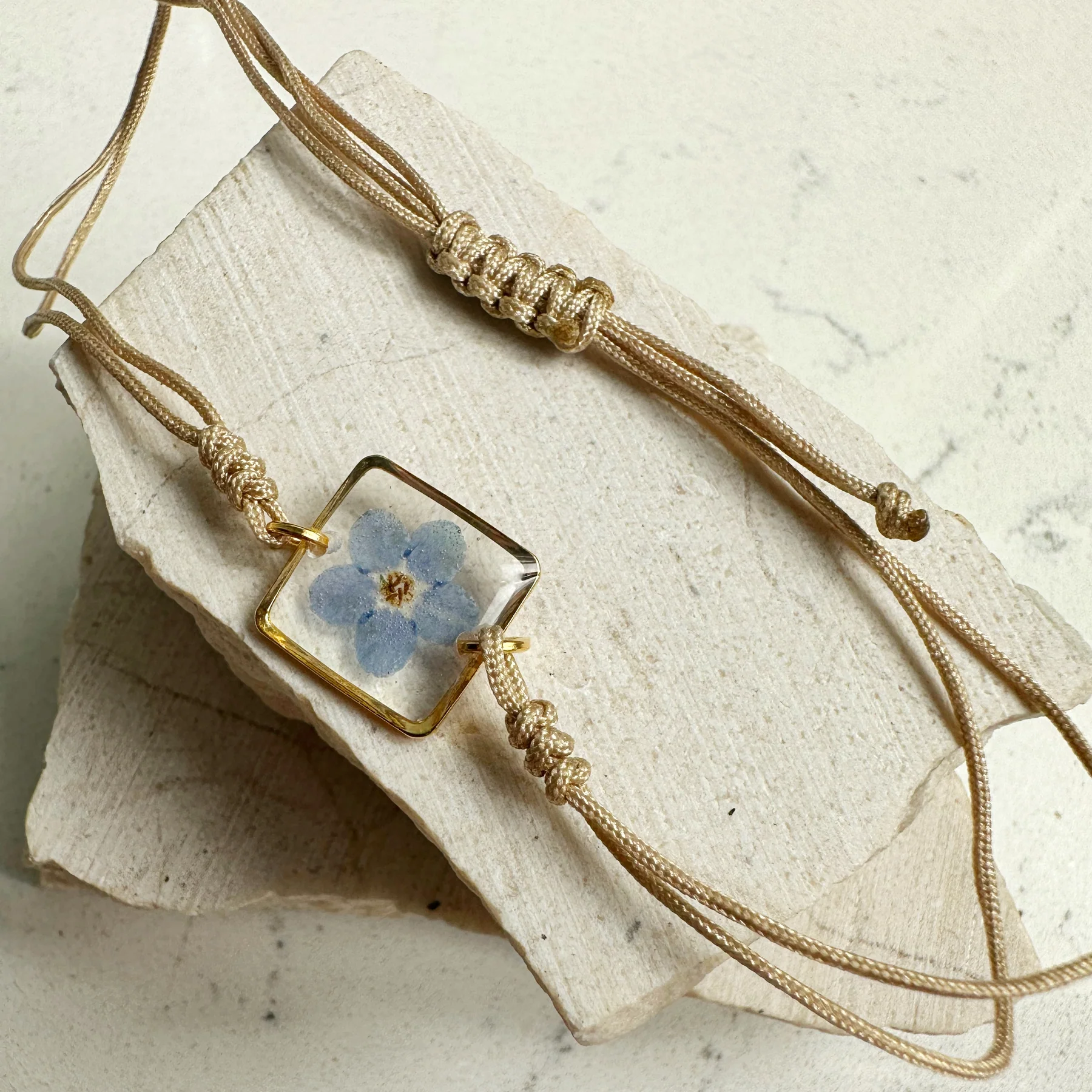 Fiorel Design | Gerçek Unutma Beni Çiçekli Kare Bileklik