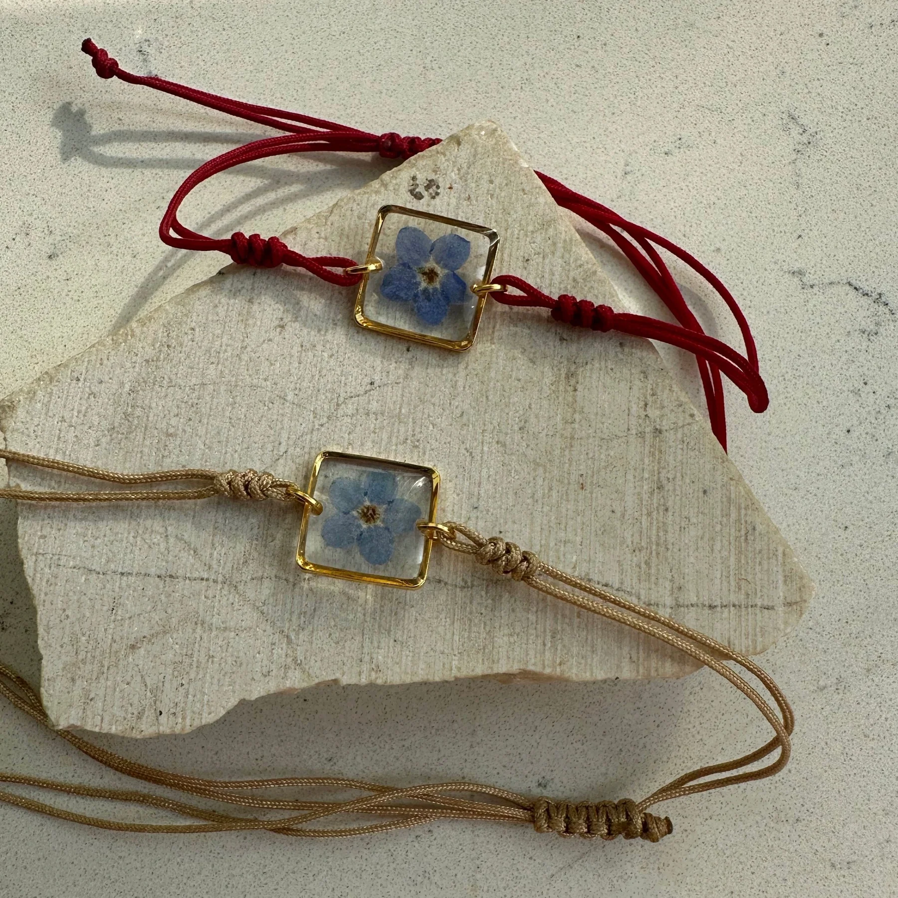 Fiorel Design | Gerçek Unutma Beni Çiçekli Kare Bileklik