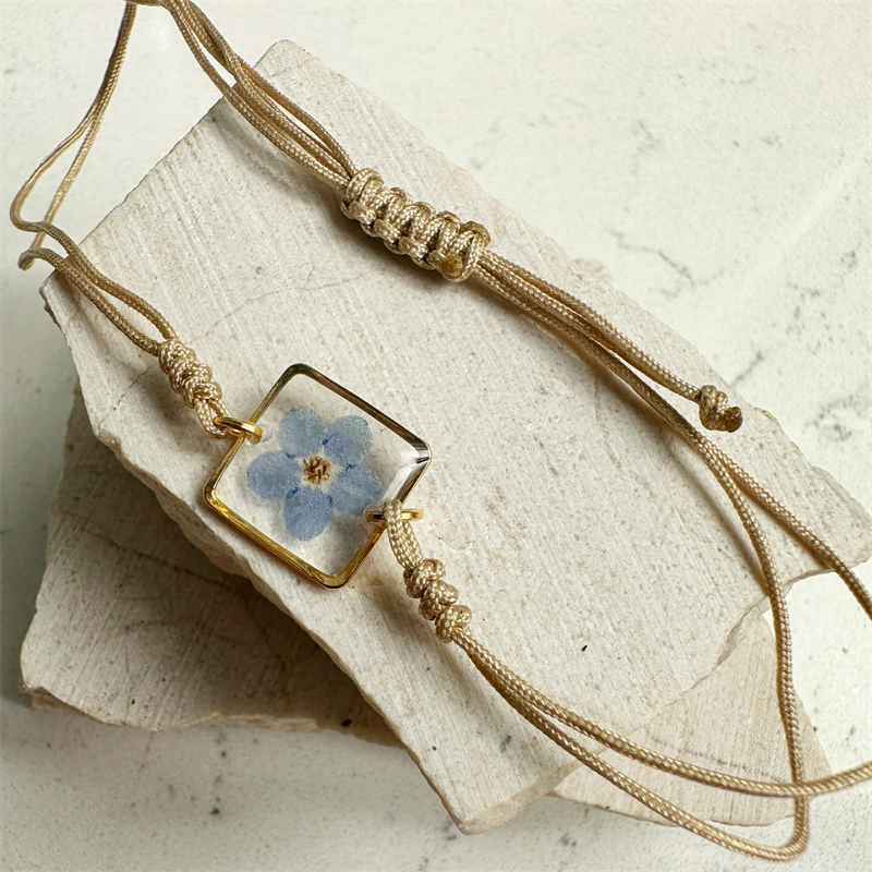 Fiorel Design | Gerçek Unutma Beni Çiçekli Kare Bileklik