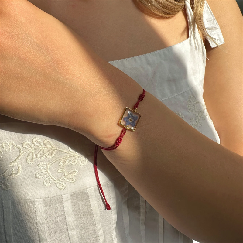 Fiorel Design | Gerçek Unutma Beni Çiçekli Kare Bileklik