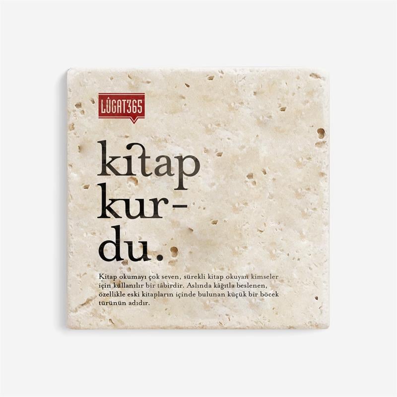 Kitap Kurdu Taş Bardak Altlığı