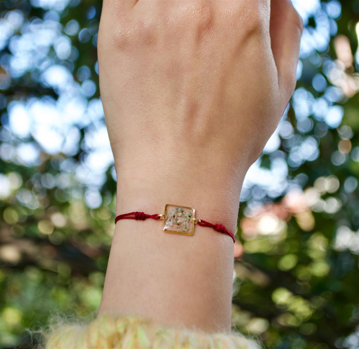 Fiorel Design | Gerçek Mor Çiçekli Kare Bileklik