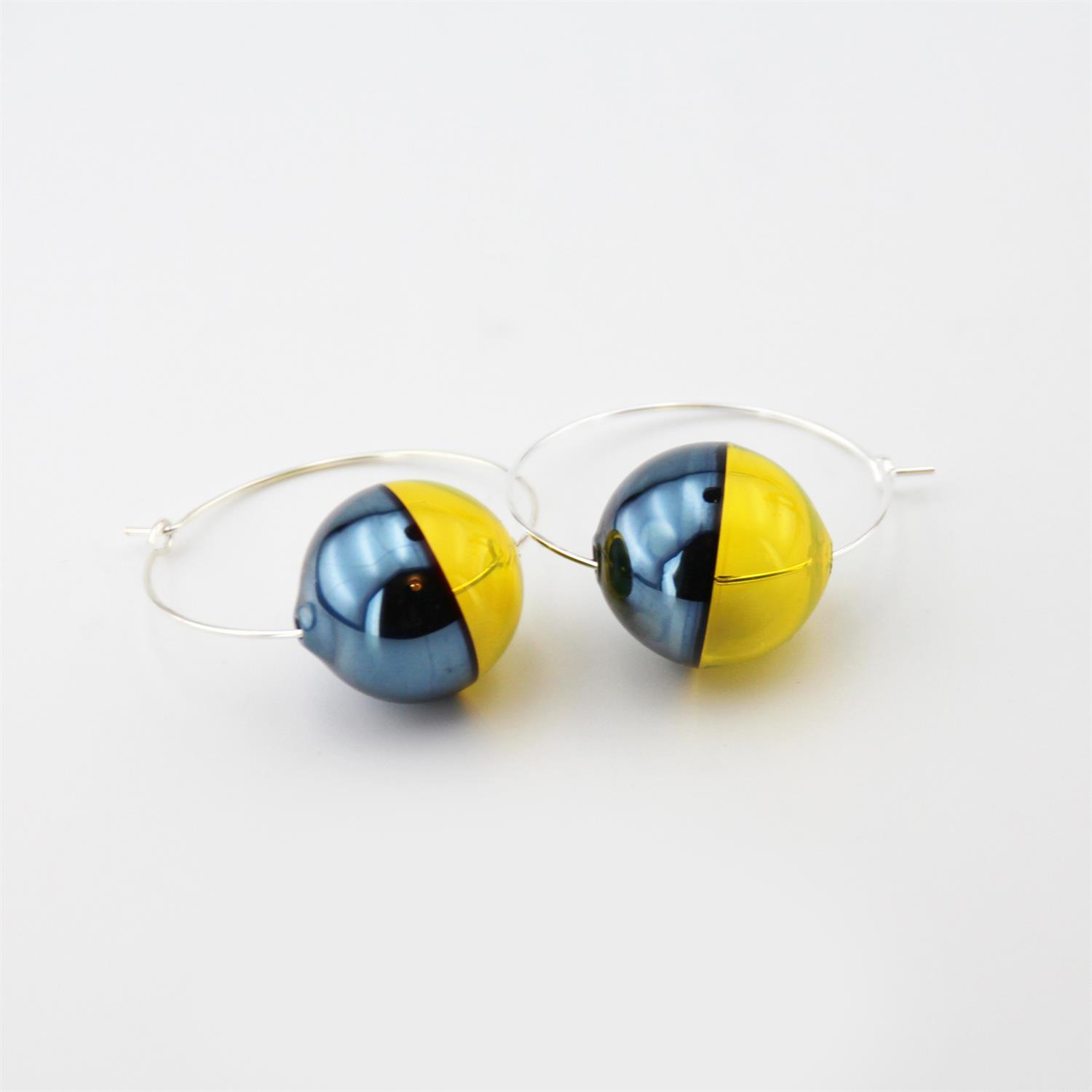 Hande Erbük | Duo Cam Üfleme Balon Küpe Sarı Mavi