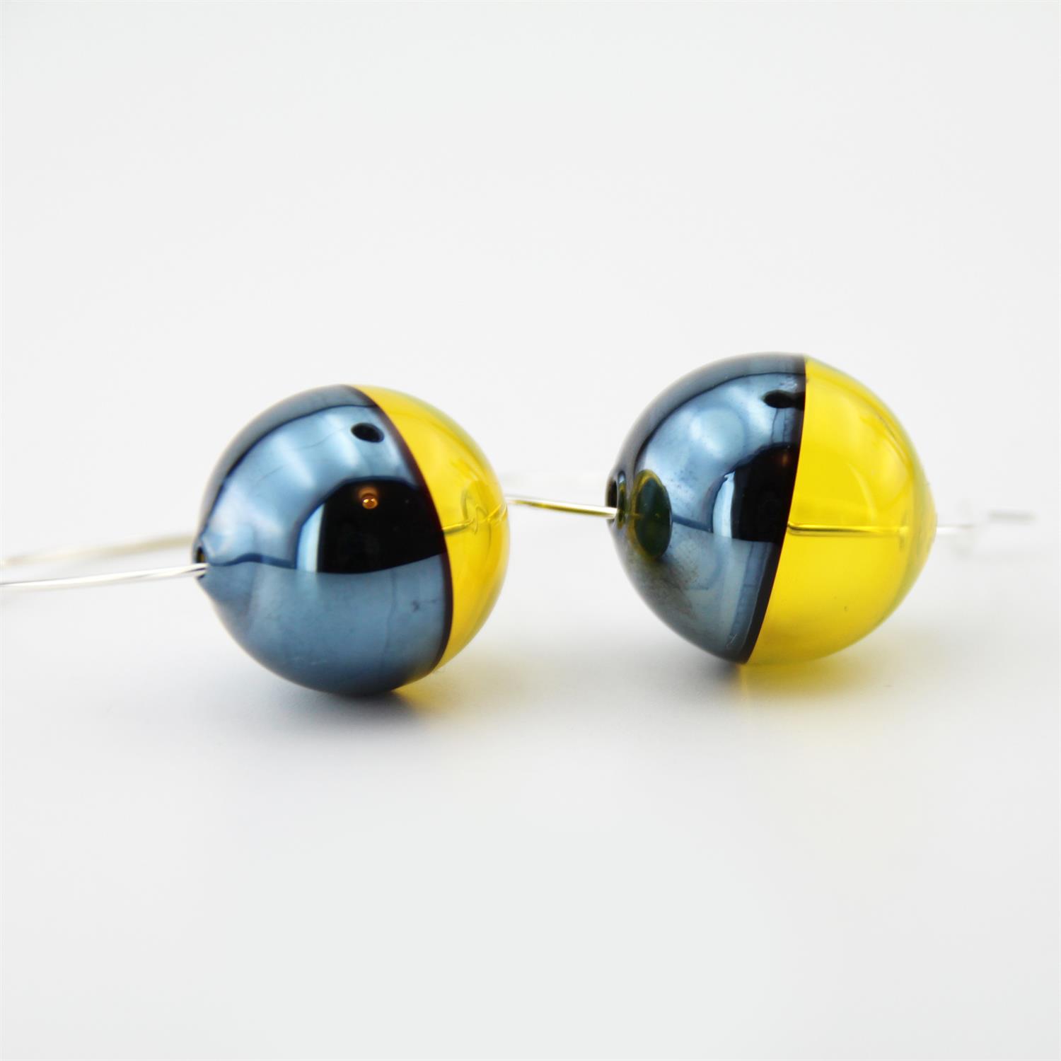 Hande Erbük | Duo Cam Üfleme Balon Küpe Sarı Mavi