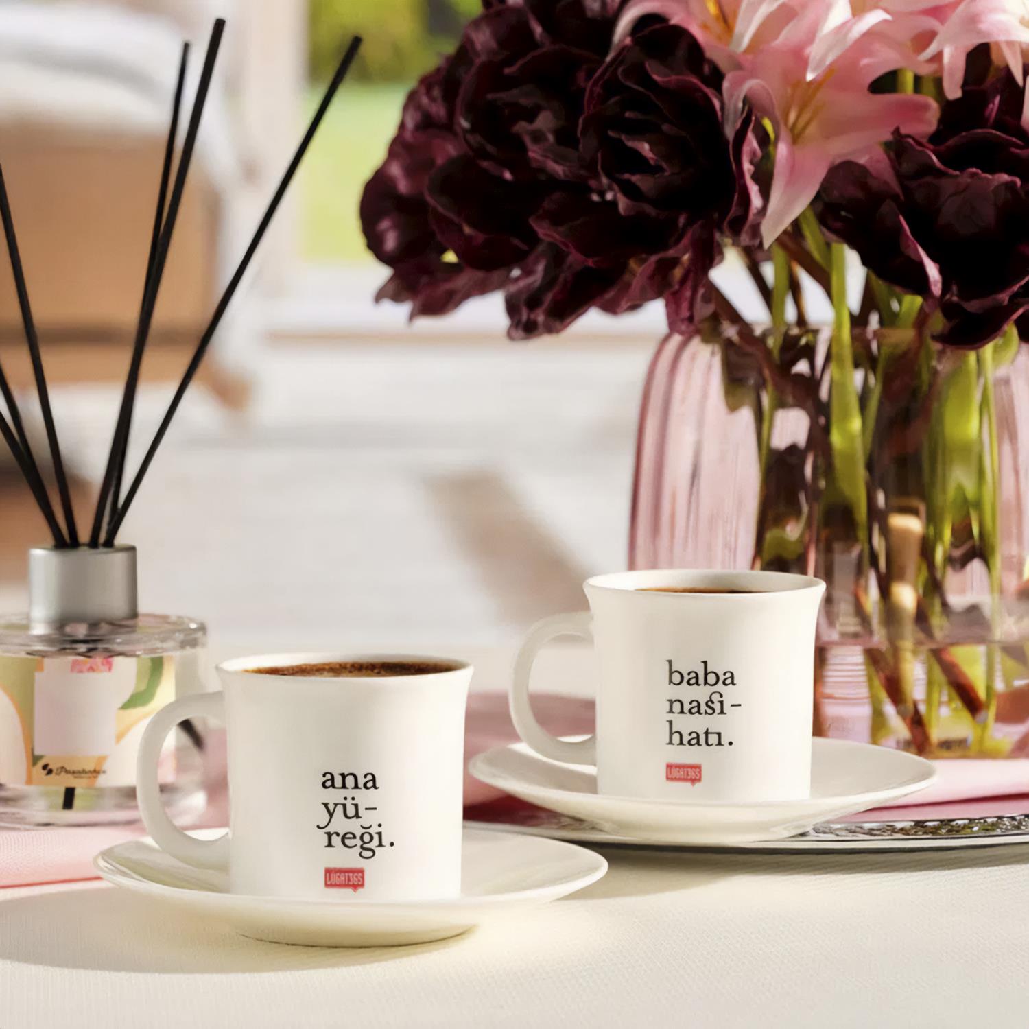 Lûgat365Ana Yüreği - Baba Nasihatı Porselen Türk Kahvesi Seti 2'li