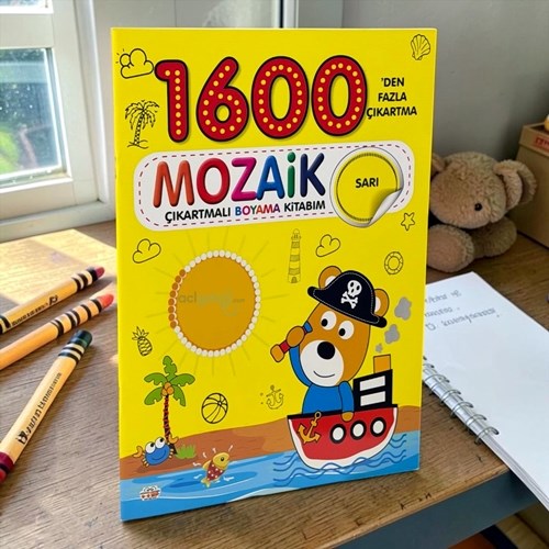 1600 Mozaik Çıkartmalı Boyama Kitabım Sarı Kitap