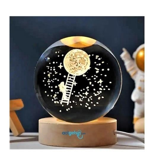 3d Aya Tırmanan Astronot Işıklı Cam Küre 6 Cm