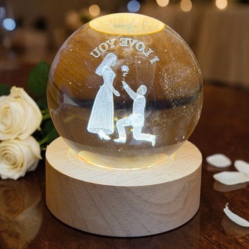 3d I Love You Işıklı Cam Küre 6 Cm