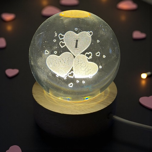 3d I Love You Kalpler Işıklı Cam Küre 6 Cm