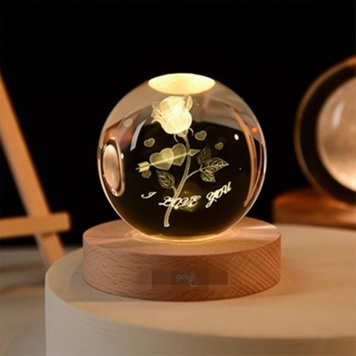 3d Love You Gül Işıklı Cam Küre 8 Cm