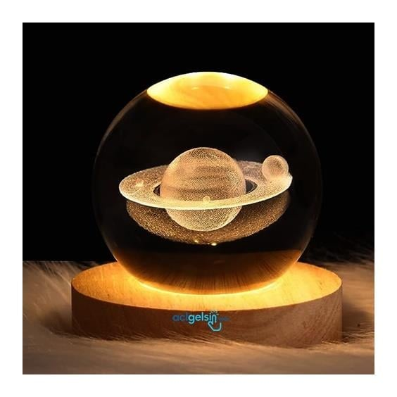 3d Satürn Işıklı Cam Küre 6 Cm