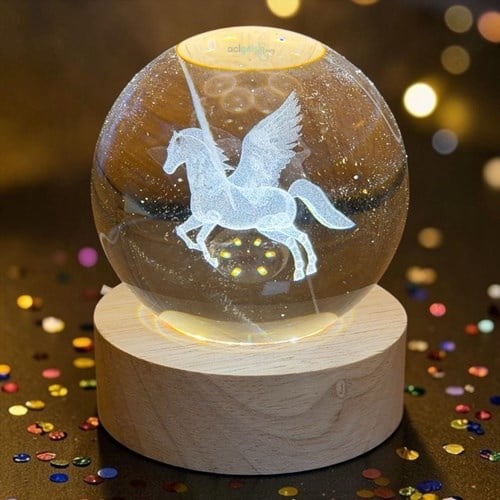 3d Unicorn Işıklı Cam Küre 6 Cm
