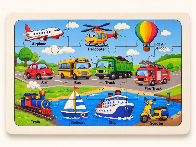 Taşıtlar - 24 Parça Ahşap Puzzle