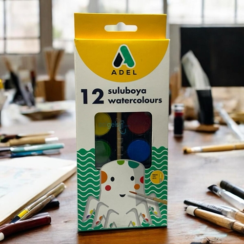 Adel Küçük Boy Sulu Boya 12 Renk Fırça Hediyeli