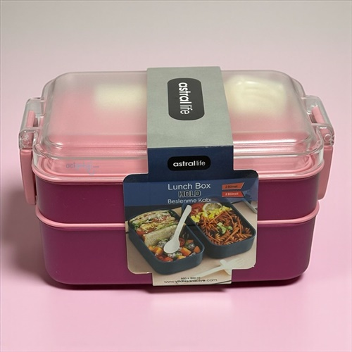 Astral Life Lunch Box Beslenme Kabı Seti İki Katlı Mor Fuşya